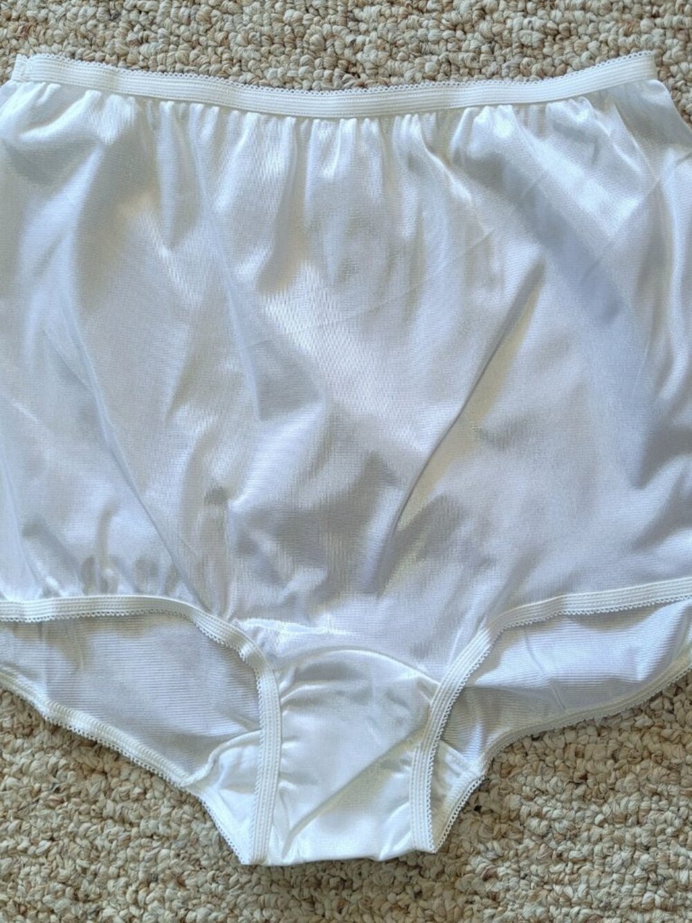 Vintage Nylon Panty Size 9 Brief 3 Pairs Satin White Double Gusset Sissy NWOT - Picture 3 of 10